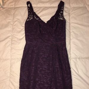 Knee length David’s bridal plum lace dress